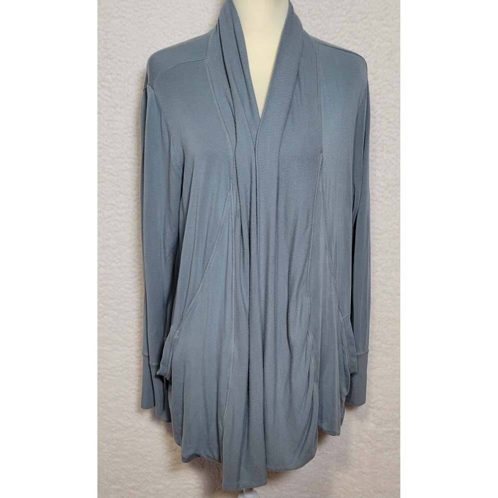 Athleta Womens Sweater Cardigan Size 1X Green Gray Open Front Long Sleeve 1221